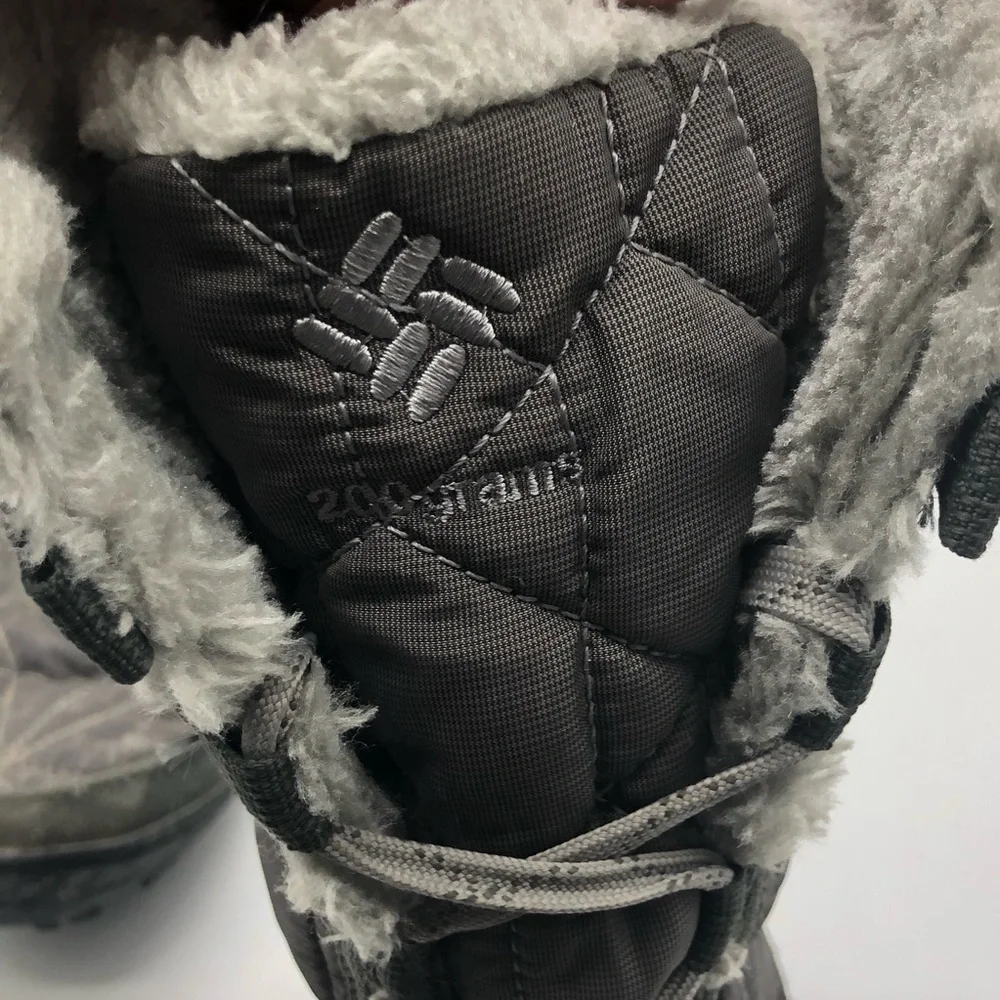 Columbia Boots Women's 8 Gray Minx II Mid Lace Omni Grip Insulated Snow Winter